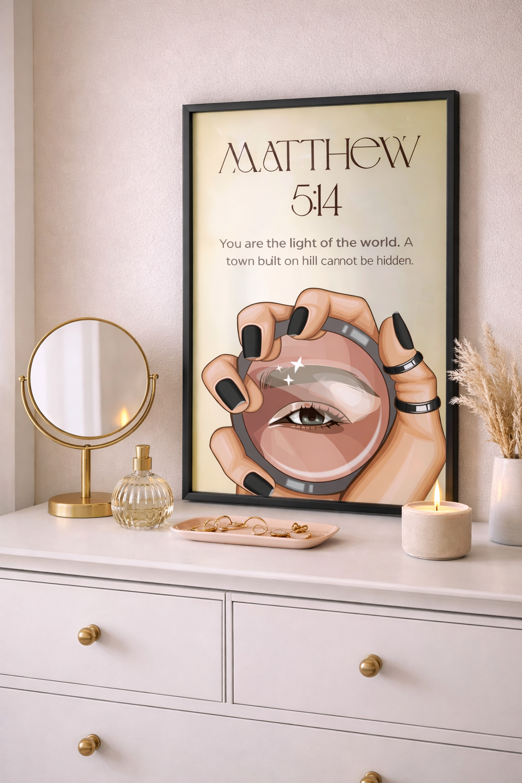 Matthew 5:14 – Framed Christian Wall Art (18 × 24 cm)